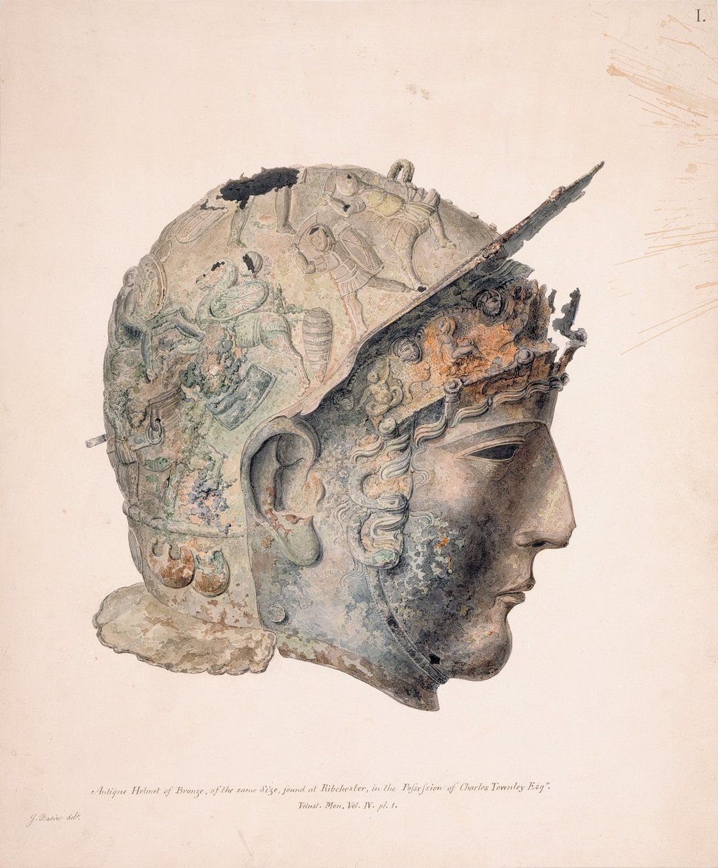 Dibujo del casco Ribchester de Thomas Richard (attr. to) Underwood