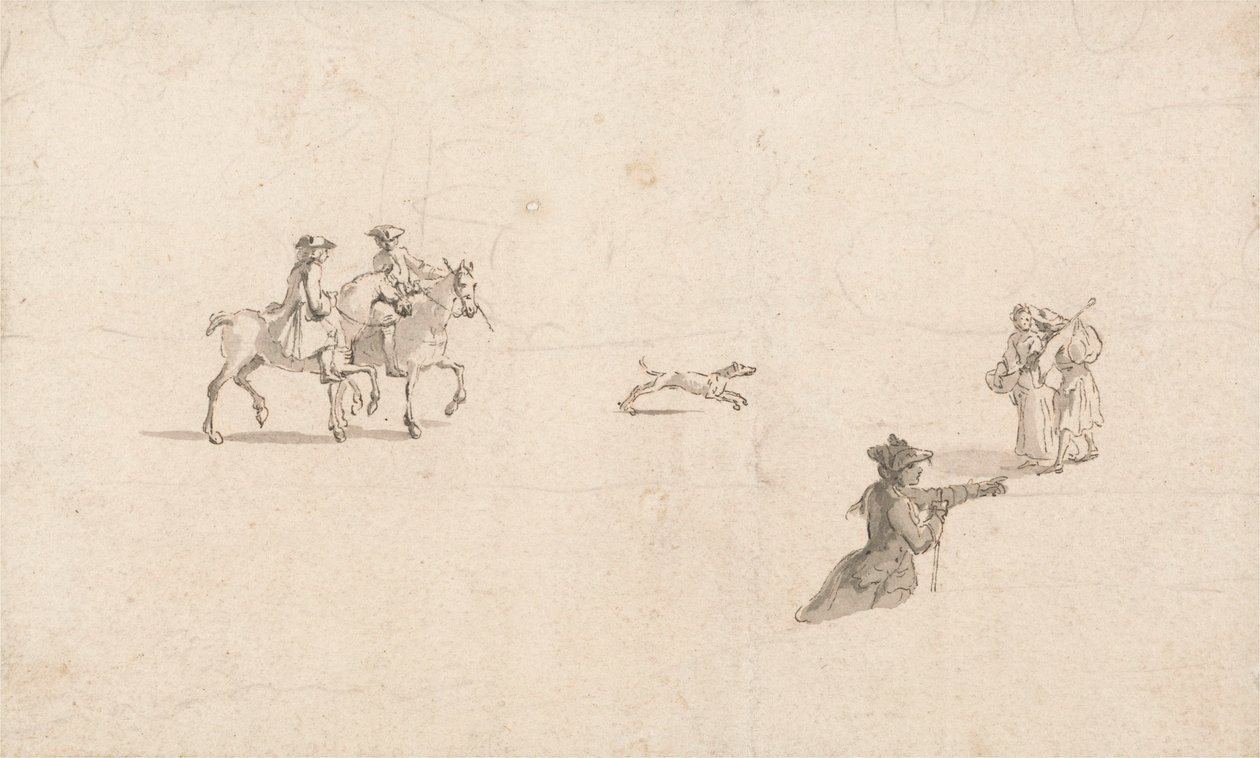 Jinetes, figuras y un perro de Thomas Ross