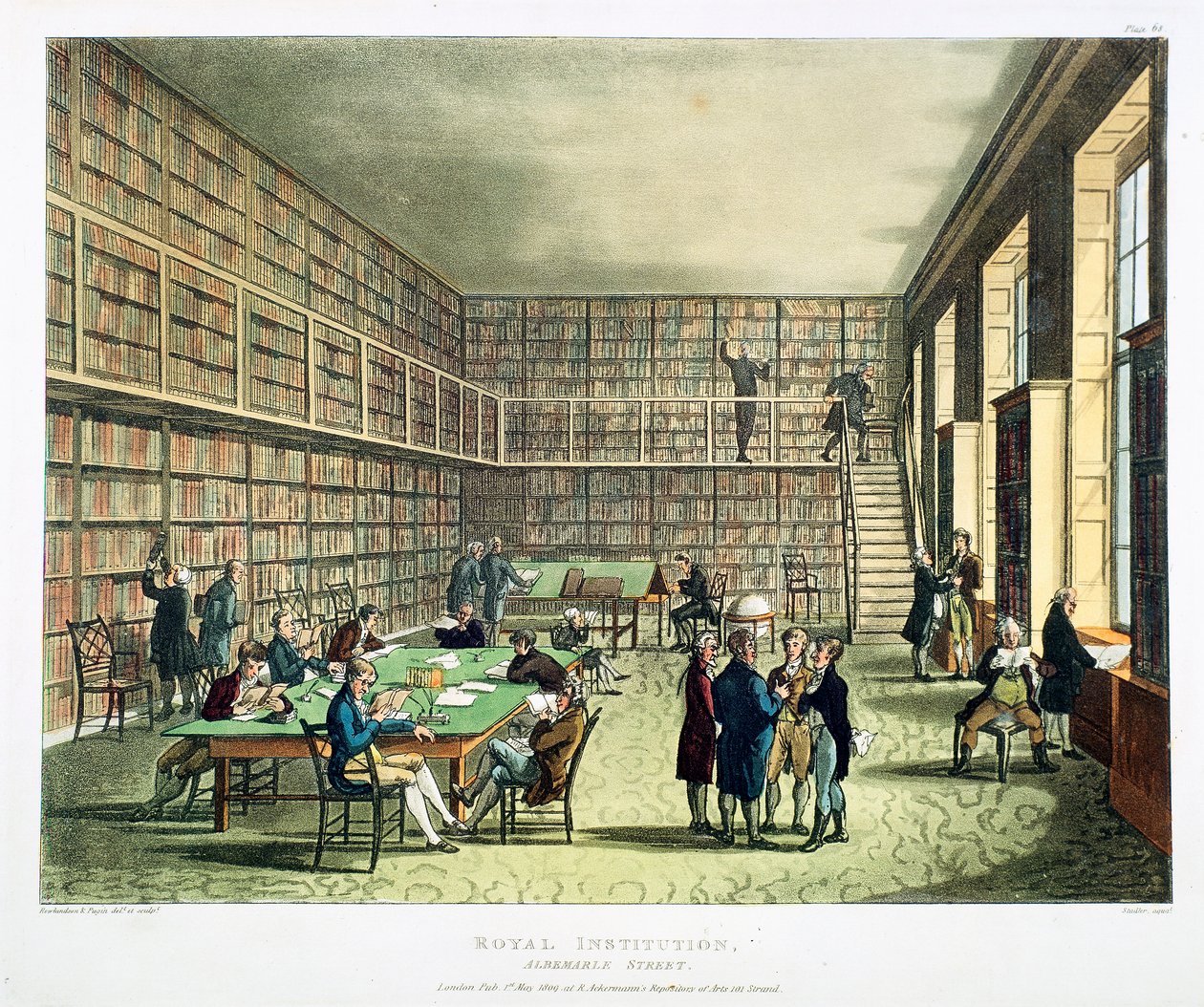Biblioteca de la Real Institución, Albermarle Street, Londres, 1808-1811 de Thomas Rowlandson, Augustus Charles Pugin