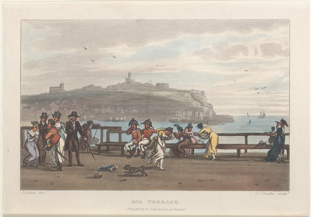 Terraza del spa, de Bocetos Poéticos de Scarborough de Thomas Rowlandson, Joseph Constantine Stadler, J. Bluck