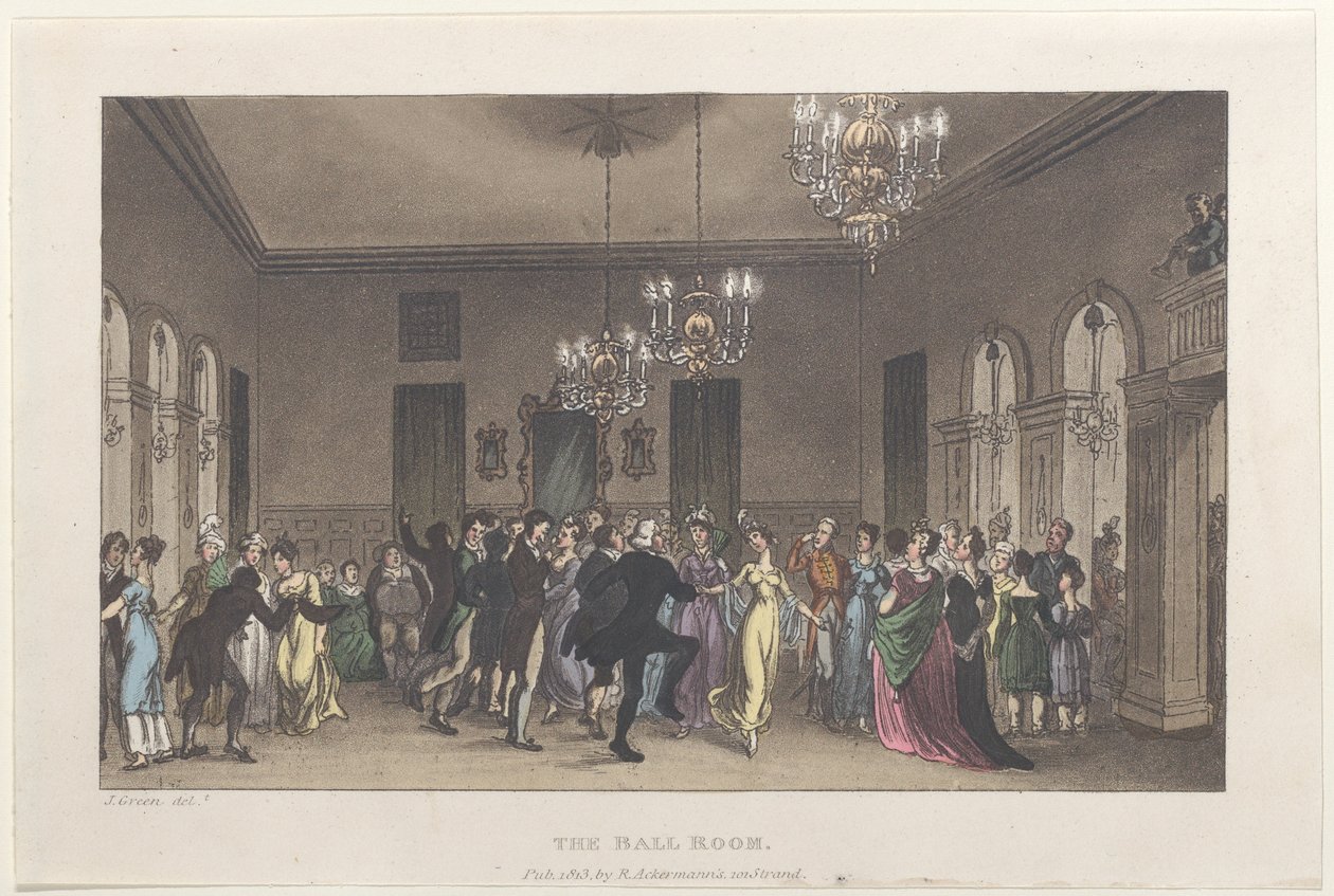 El salón de baile, de Bocetos poéticos de Scarborough de Thomas Rowlandson, Joseph Constantine Stadler, J. Bluck