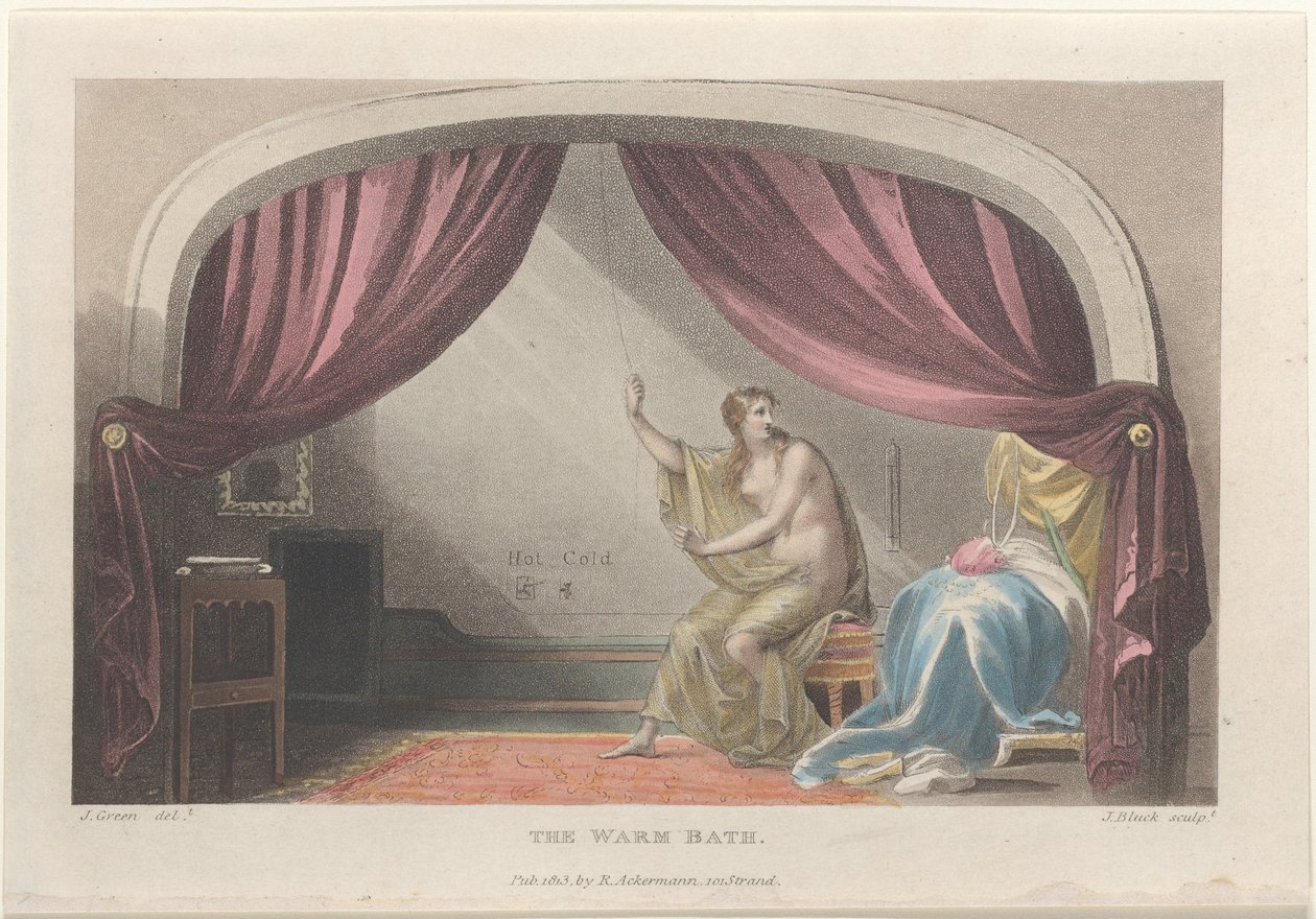 El Baño Caliente, de Bocetos Poéticos de Scarborough, 1813. Creadores: Thomas Rowlandson, Joseph Constantine Stadler, J. Bluck. de Thomas Rowlandson, Joseph Constantine Stadler, J. Bluck