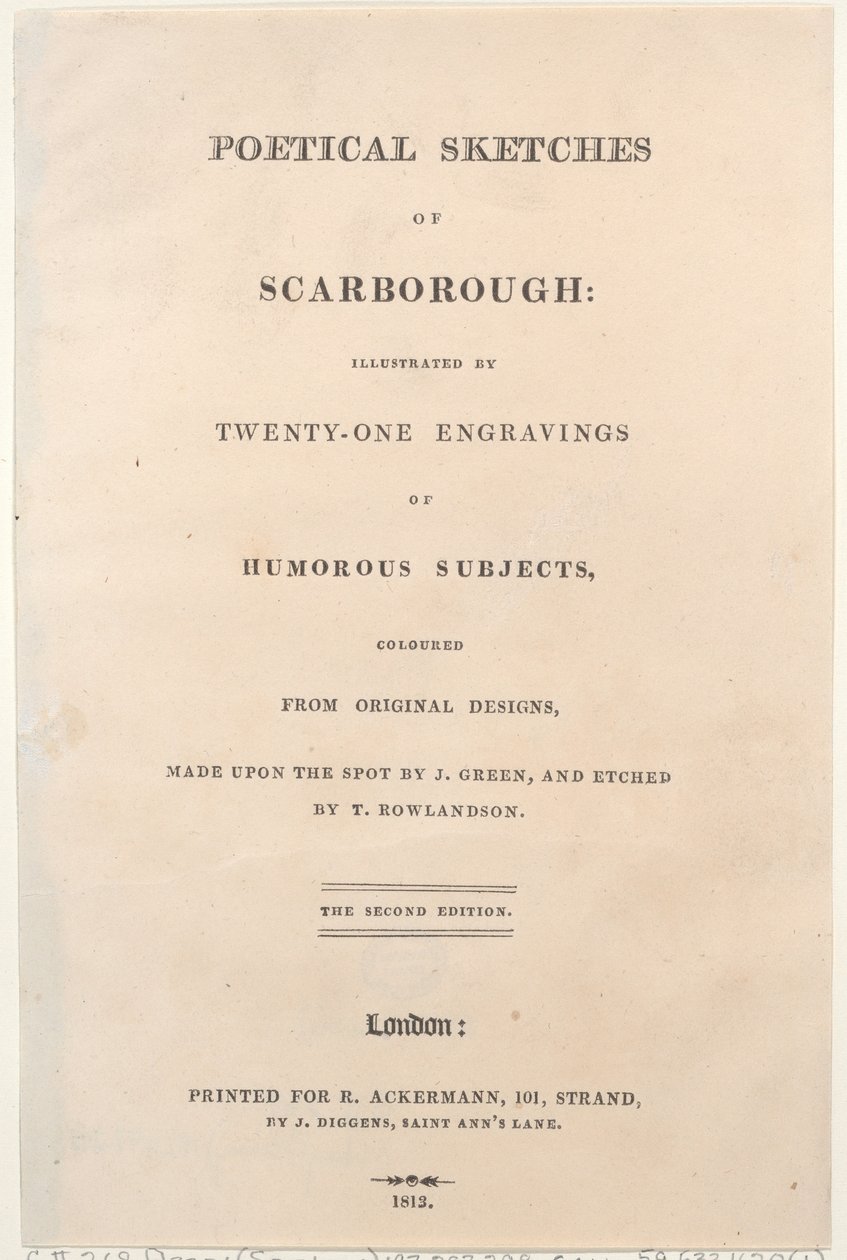 Página de título, de Bocetos poéticos de Scarborough, 1813 de Thomas Rowlandson, Joseph Constantine Stadler, J. Bluck
