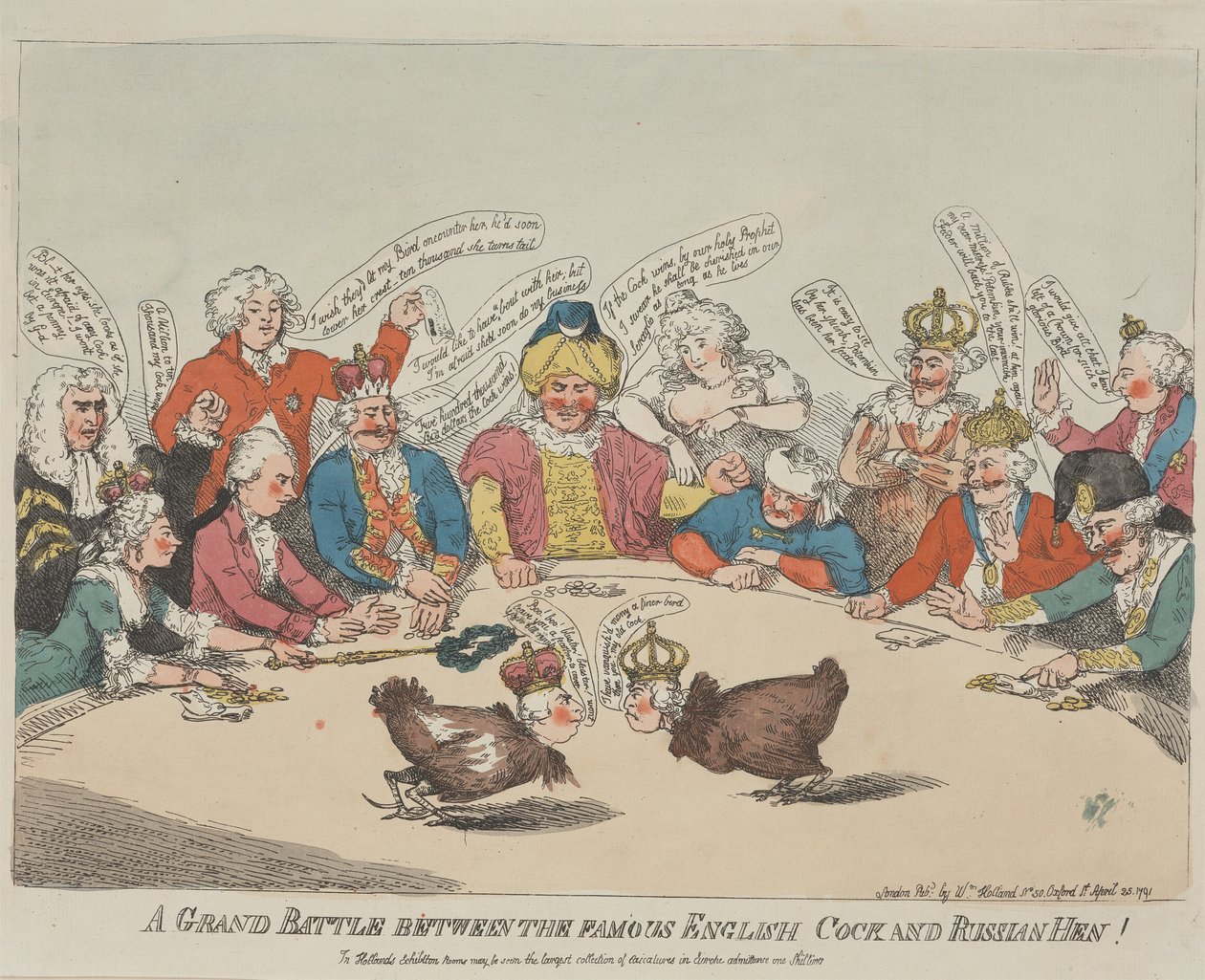 ¡Una gran batalla entre el famoso gallo inglés y la gallina rusa! de Thomas Rowlandson