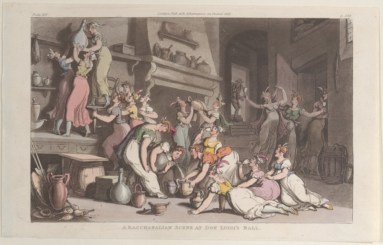 Una escena bacanal en el baile de Don Luigi, de Nápoles y la Campagna Felice de Thomas Rowlandson