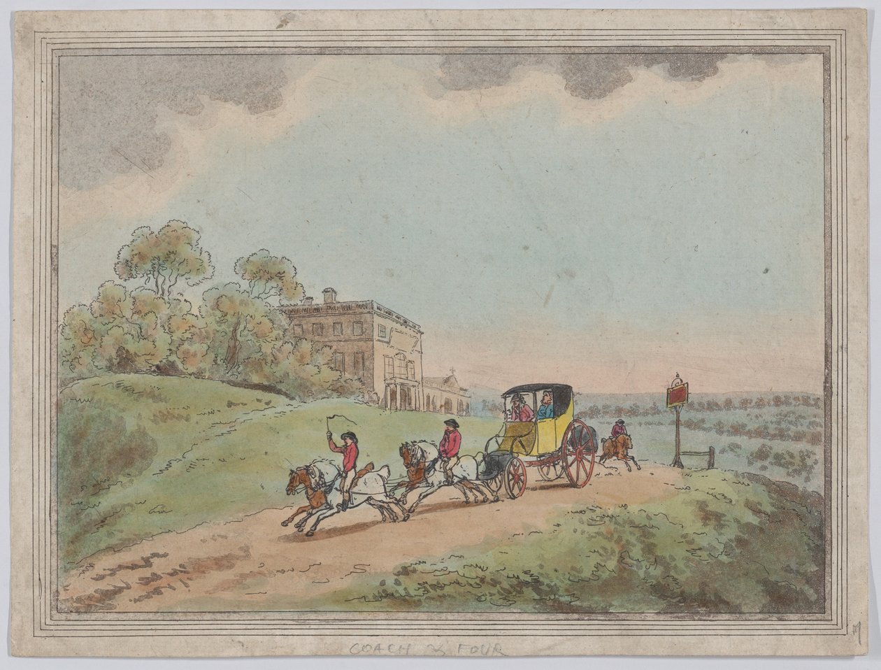 «Un carruaje tirado por cuatro caballos» (¿de *Rustic Sketches*) de Thomas Rowlandson