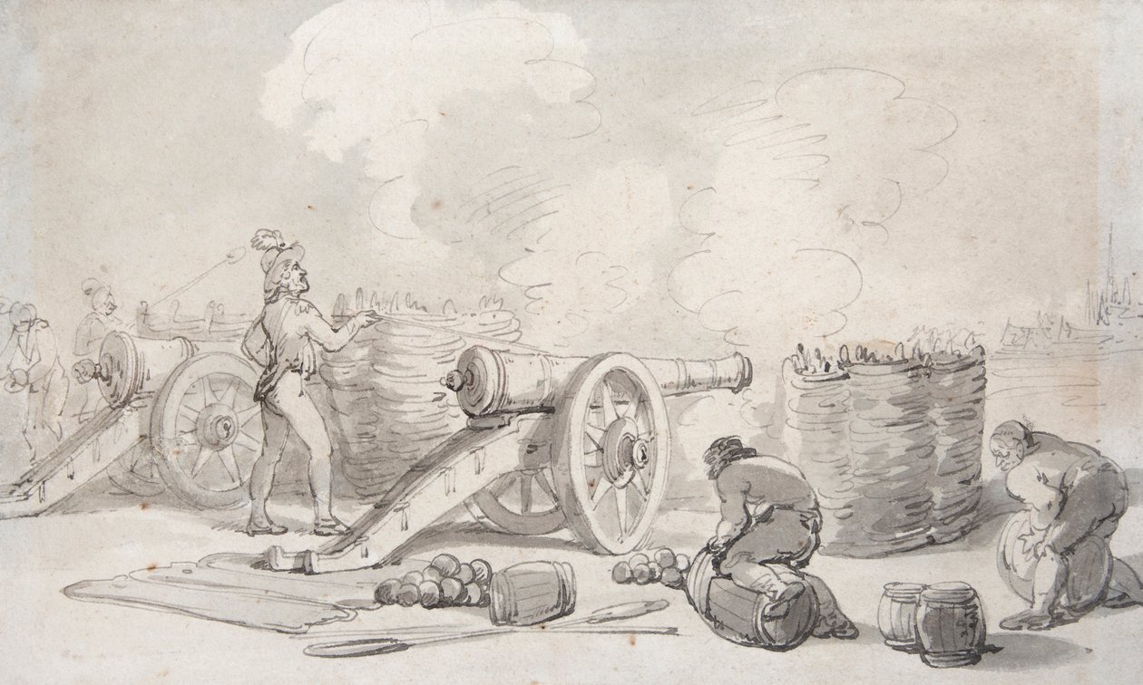Una división de artillería francesa en acción (acuarela) de Thomas Rowlandson