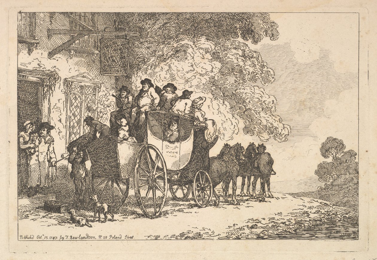 Una diligencia cargada frente a una posada de Thomas Rowlandson