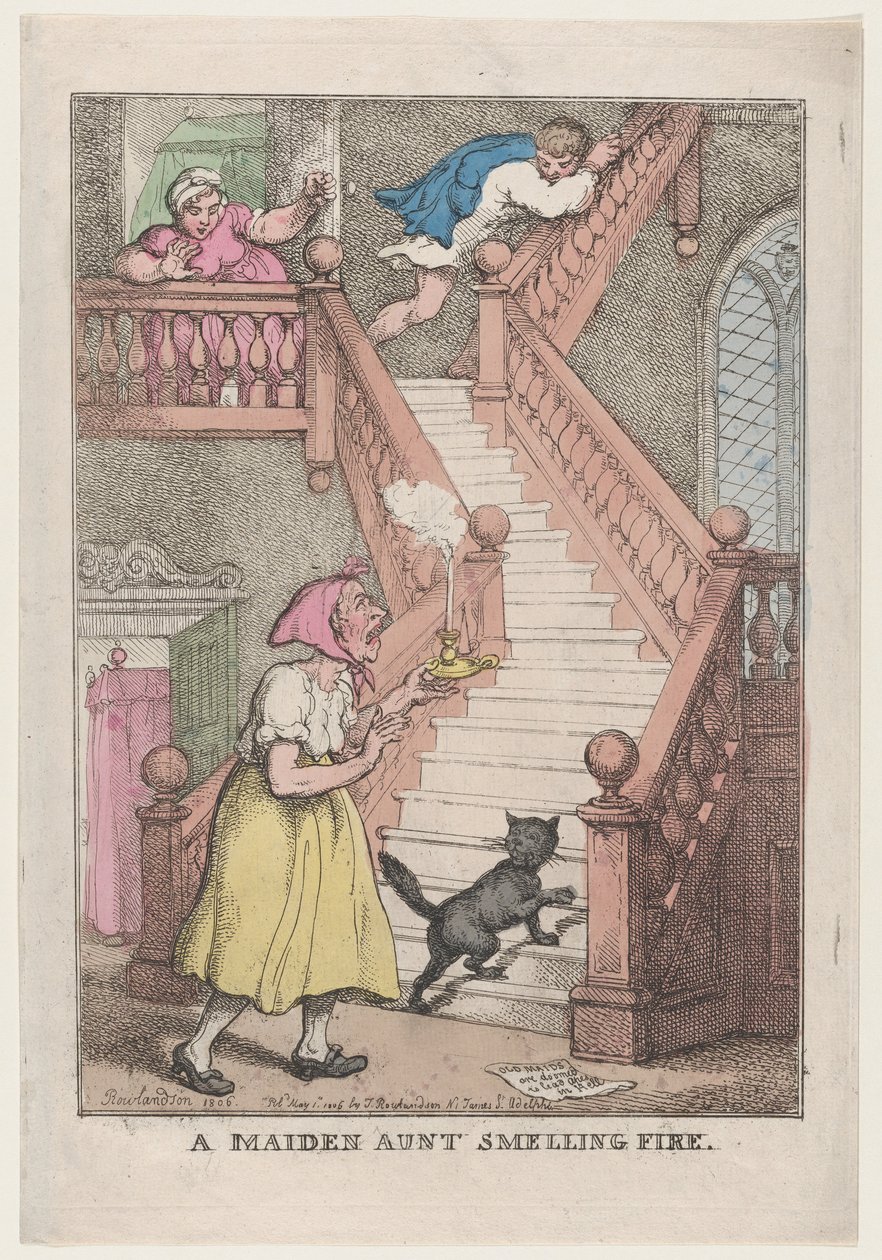 Una tía soltera oliendo fuego, 4 de mayo de 1806 de Thomas Rowlandson