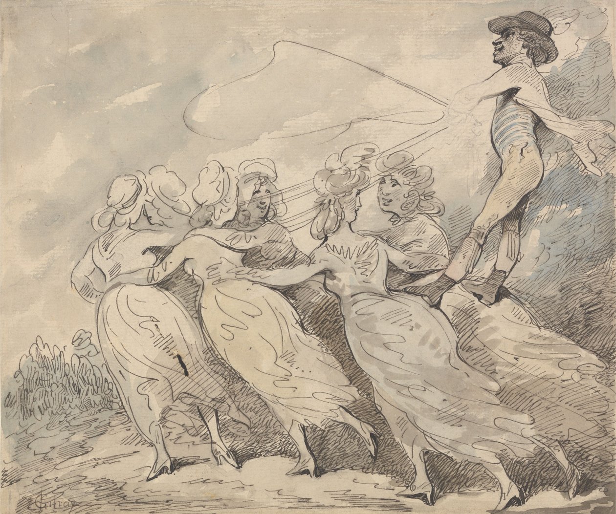 Un hombre que conduce un tiro tirado por seis chicas de Thomas Rowlandson