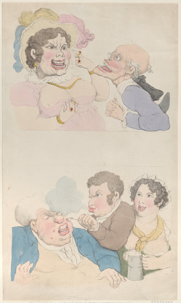 Un Hombre Seducido por una Mujer, y Fumando un Cliente, 1800 de Thomas Rowlandson