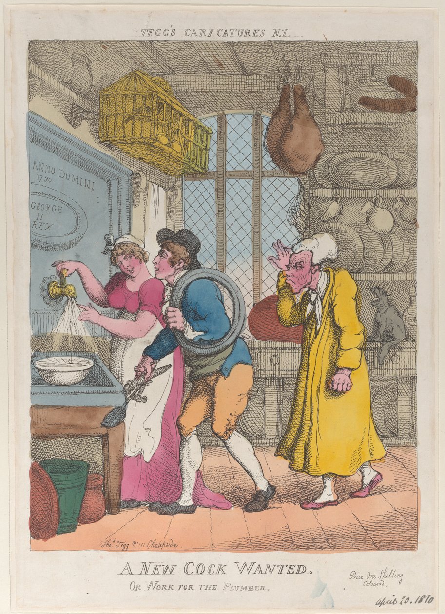 Se necesita un nuevo gallo, o trabajo para el fontanero, 20 de abril de 1810 de Thomas Rowlandson