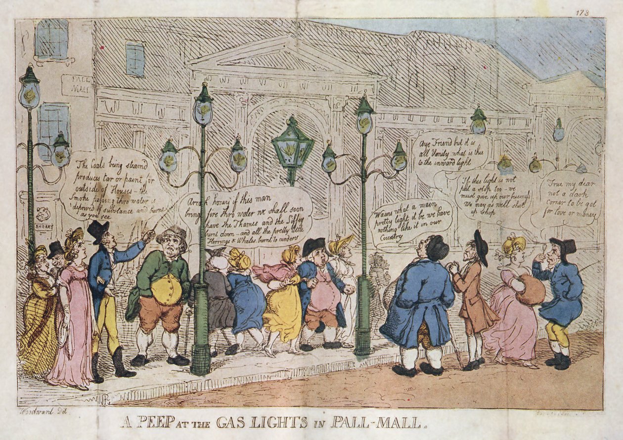Un vistazo a las luces de gas en Pall Mall Rowlandson 1809 de Thomas Rowlandson