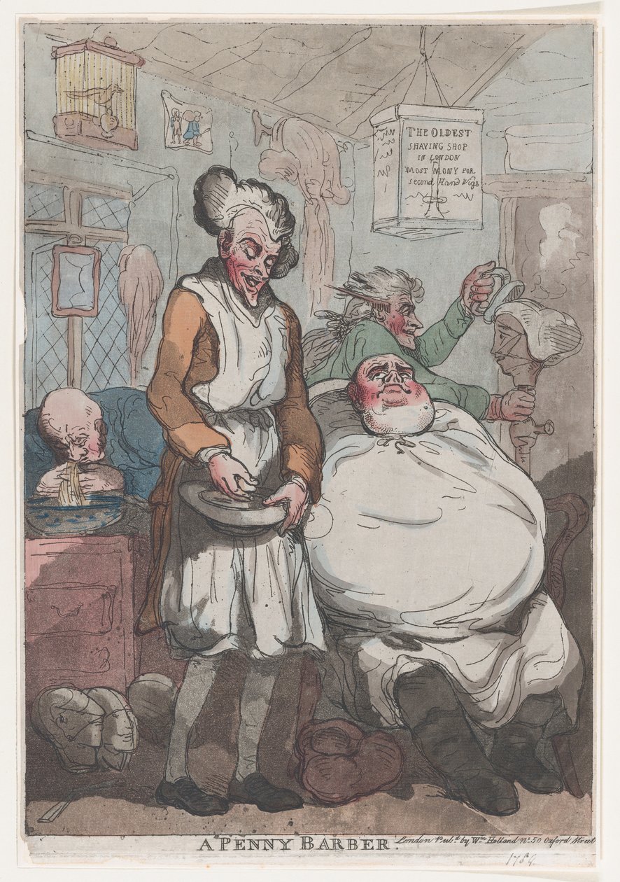 Un barbero de un centavo, 1789 de Thomas Rowlandson