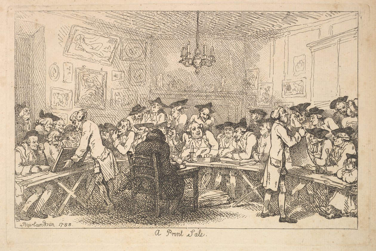 Venta de grabados - Subasta nocturna, 1788 de Thomas Rowlandson