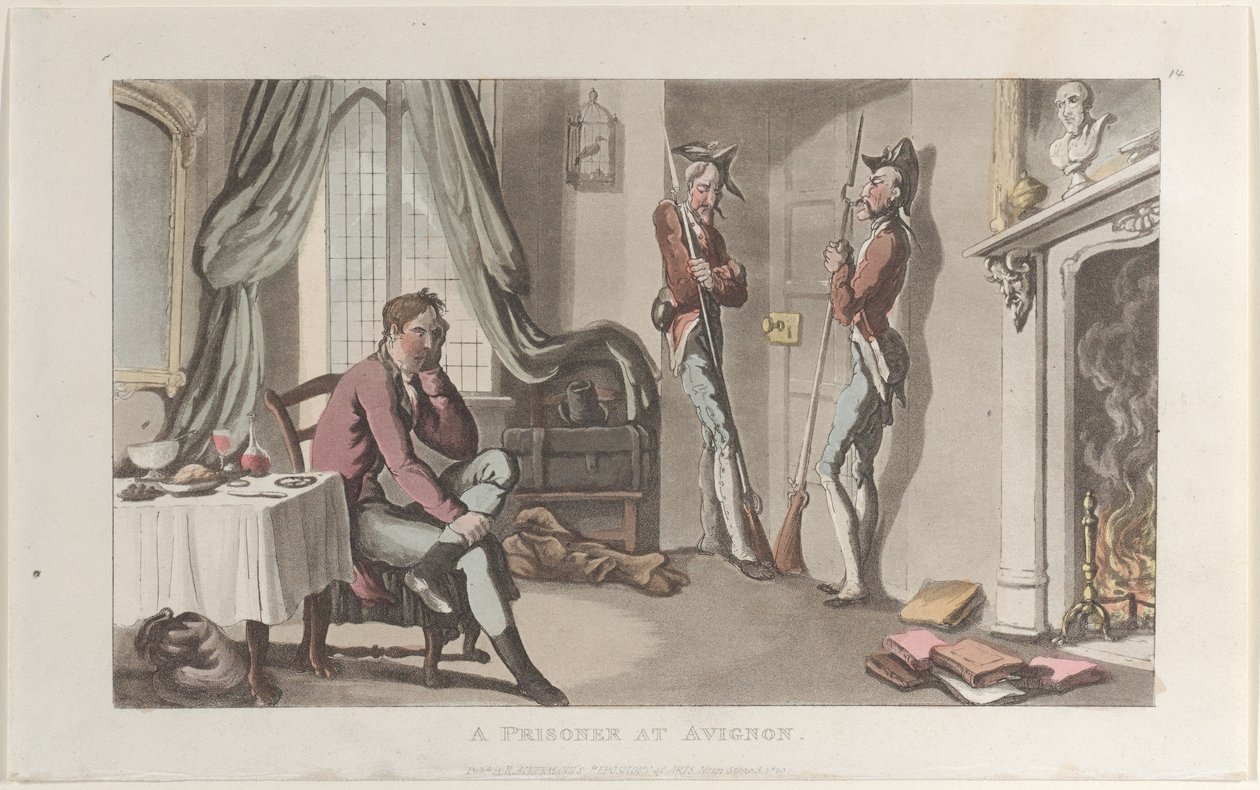 Un Prisionero en Aviñón, del Diario de Viajes Sentimentales en las Provincias del Sur de F..., 1820 de Thomas Rowlandson