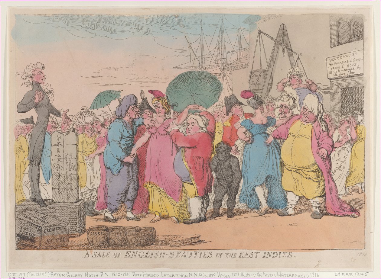 Una Venta de Bellezas Inglesas en las Indias Orientales, [10 de mayo de 1811], reimpresión de Thomas Rowlandson