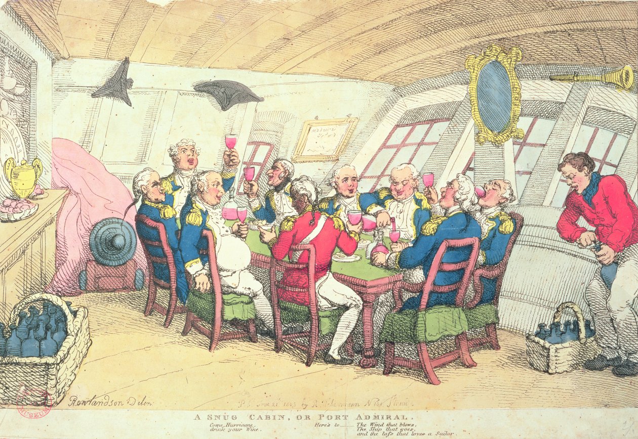 A Snug Cabin o Port Admiral (grabado en color) de Thomas Rowlandson