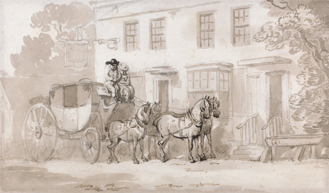 Una diligencia frente a la entrada de una posada de Thomas Rowlandson