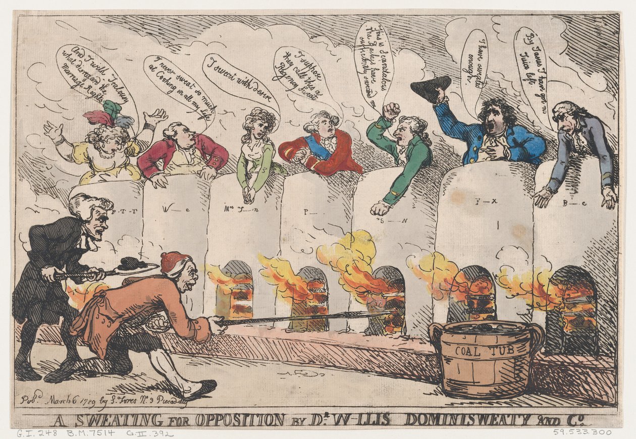 Un sudor para la oposición por el Dr. W-llis Dominisweaty y Co. de Thomas Rowlandson