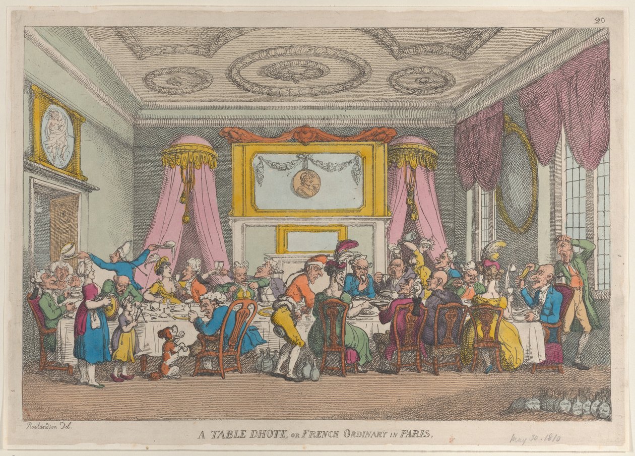 Mesa de huéspedes o comida ordinaria francesa en París de Thomas Rowlandson