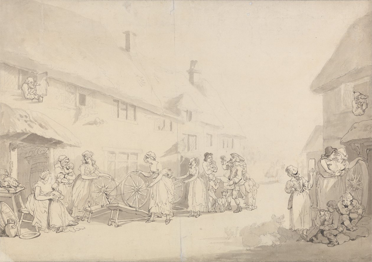 Una escena rural con chicas hilando de Thomas Rowlandson
