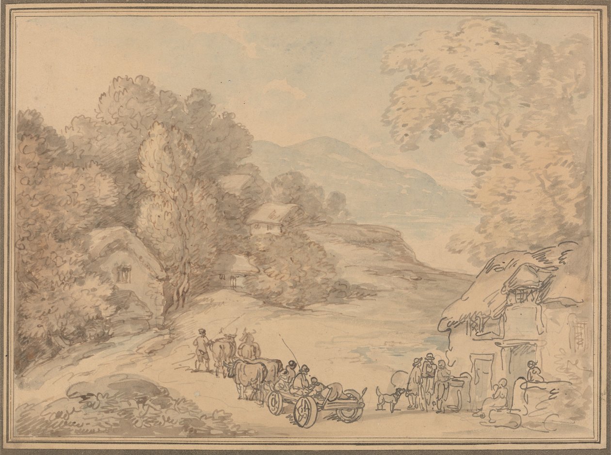 Un pueblo en un paisaje montañoso de Thomas Rowlandson