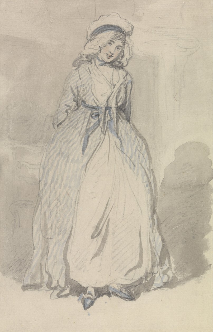 Una joven con un vestido a rayas azules de Thomas Rowlandson