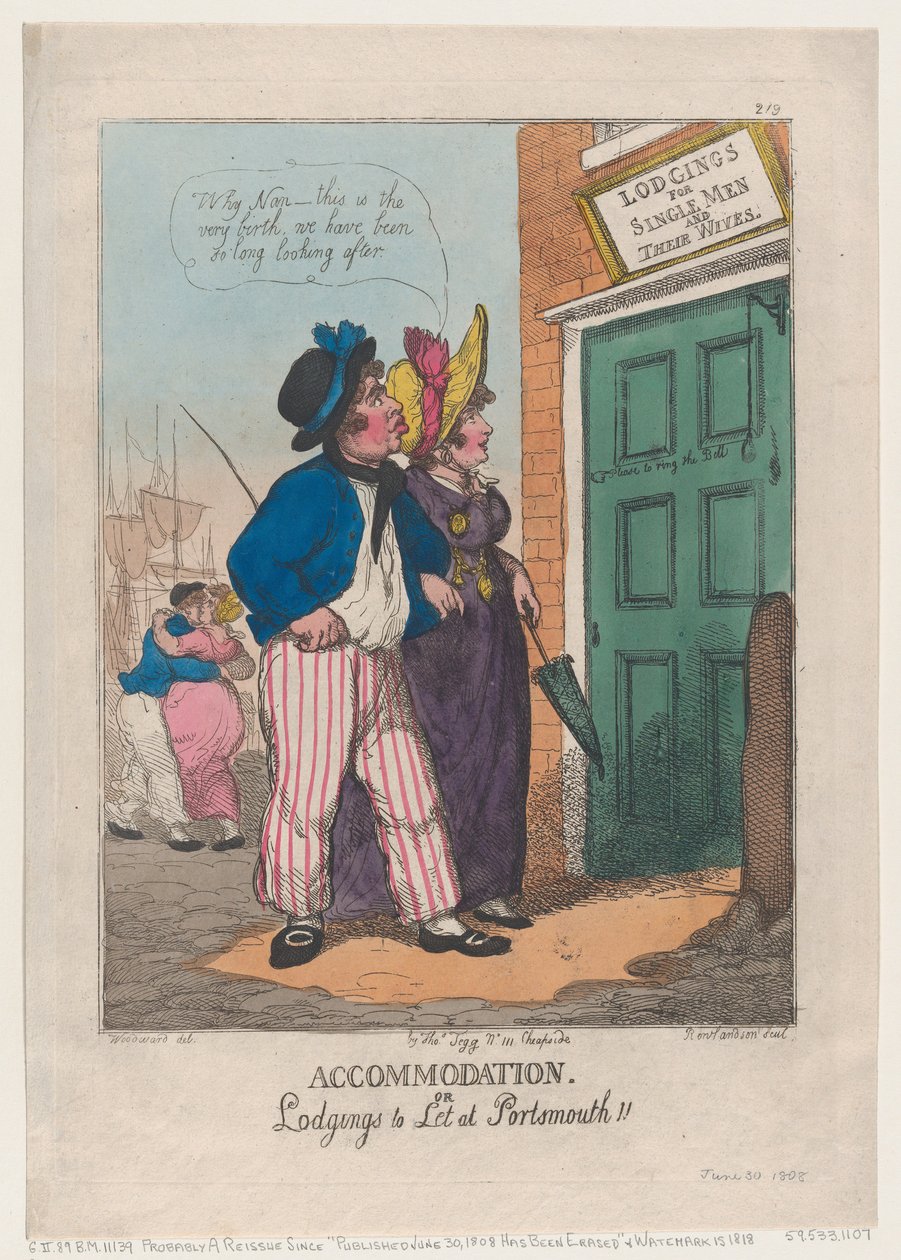 Alojamiento, o Habitaciones en Alquiler en Portsmouth!!, 30 de junio de 1808 de Thomas Rowlandson
