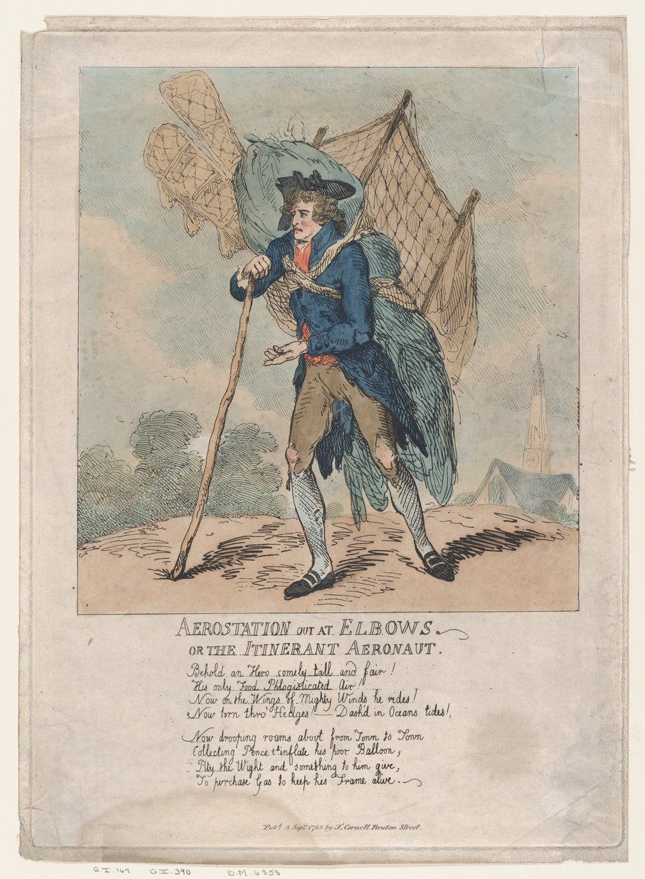 Aerostación en apuros, o El aeronauta itinerante, 5 de septiembre de 1785 de Thomas Rowlandson