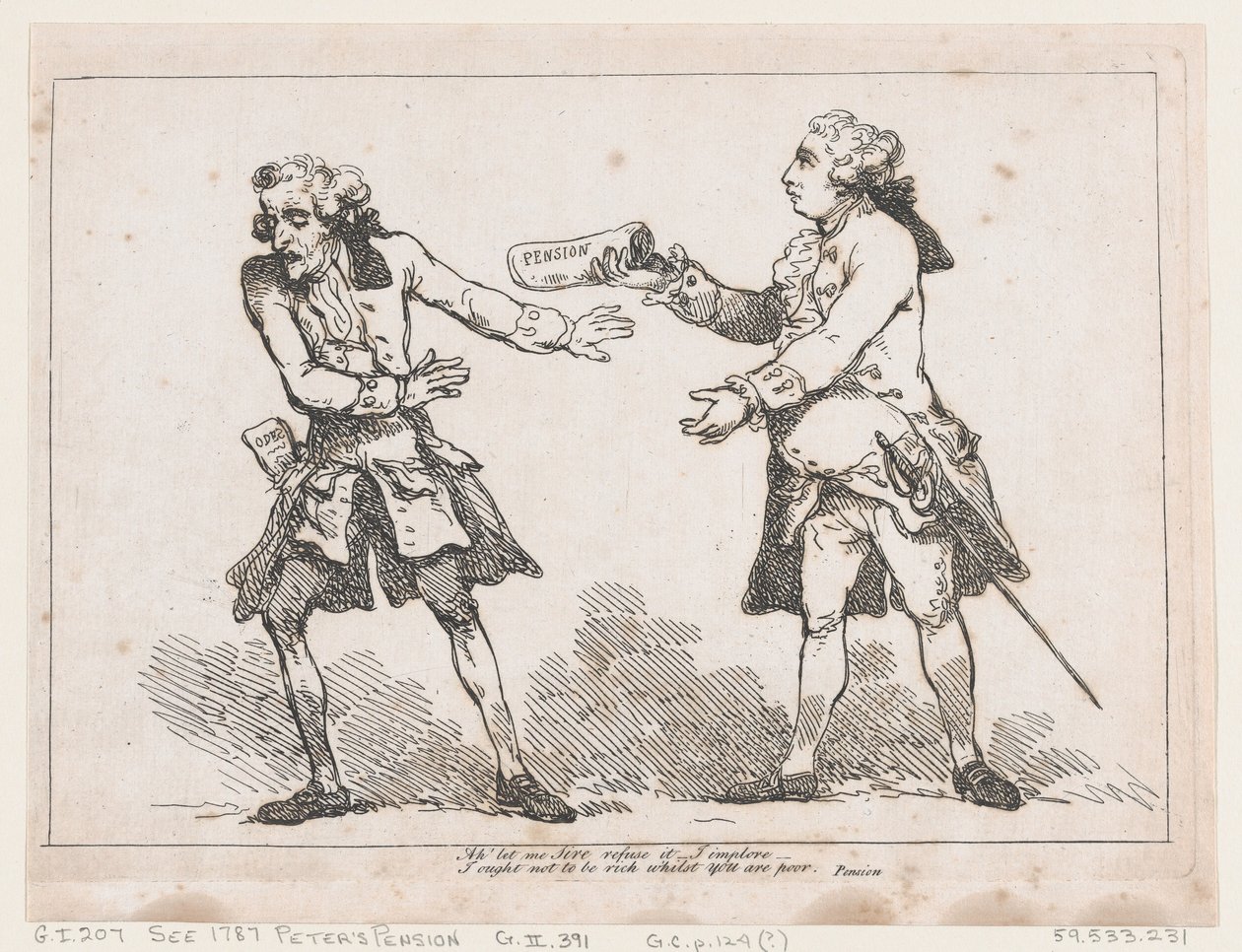 Ah, déjame rechazarlo, de la pensión de Peter por Peter Pindar, Esq. de Thomas Rowlandson