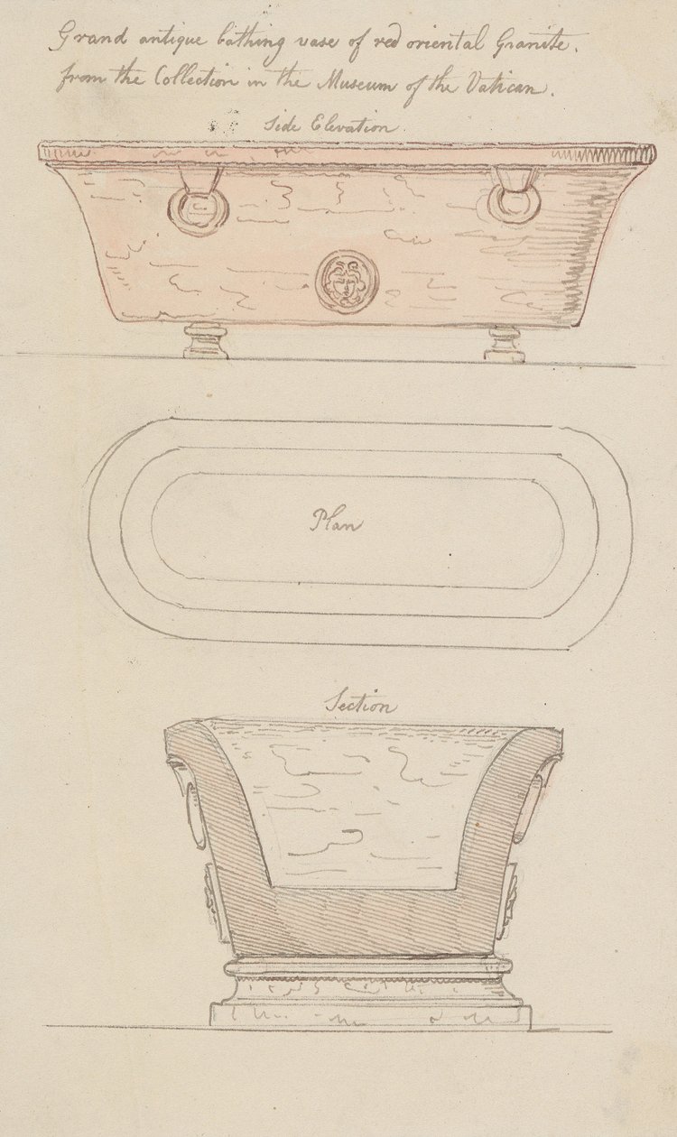 Jarrón de baño de granito rojo, Vaticano de Thomas Rowlandson