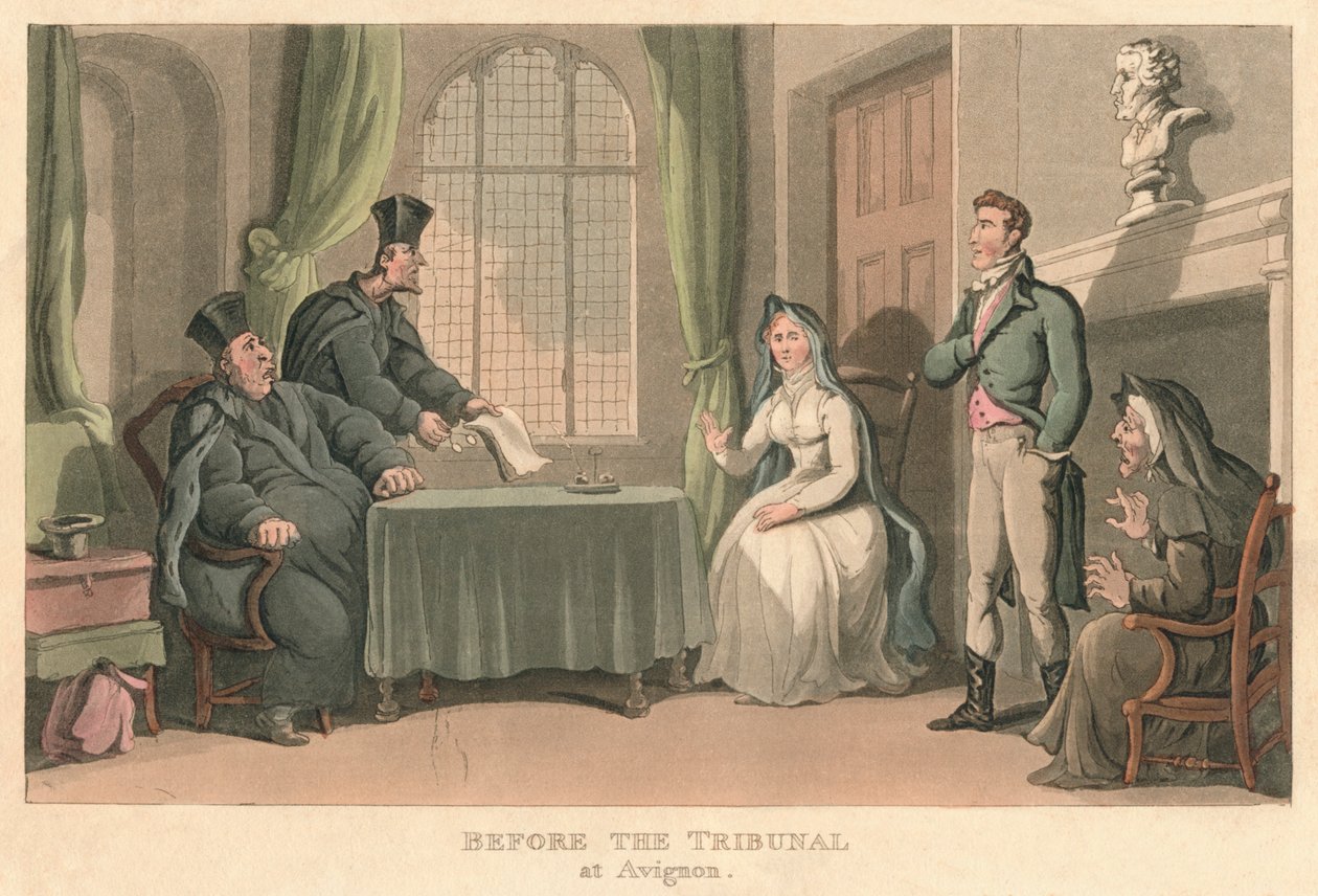 Ante el tribunal en Aviñón, 1818, 1821 de Thomas Rowlandson