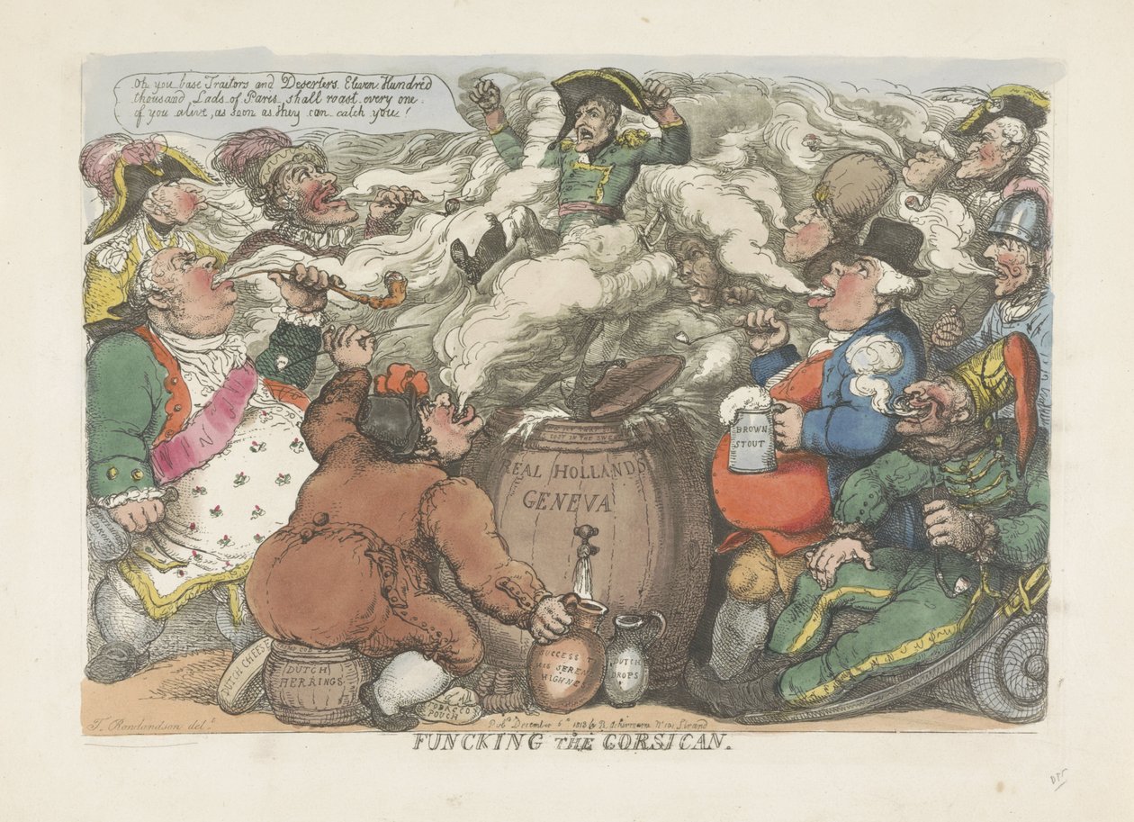 Fumigación del corso, 1813 Funcking the Corsican (título sobre el objeto) de Thomas Rowlandson
