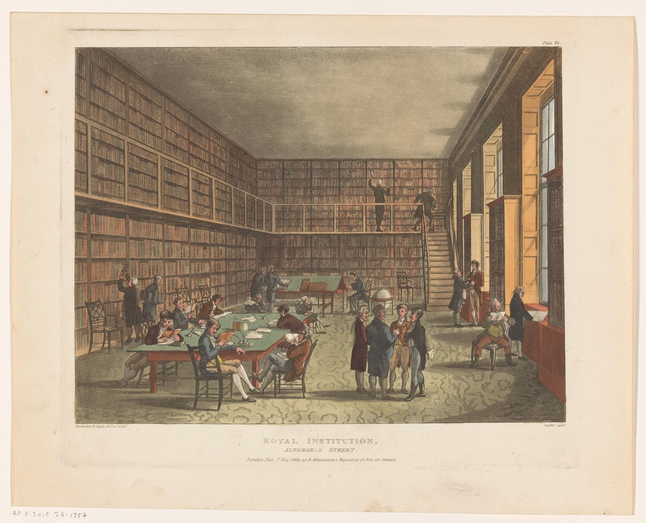 Biblioteca de la Institución Real de Londres Royal Institution, Albemarle Street (título sobre el objeto) de Thomas Rowlandson