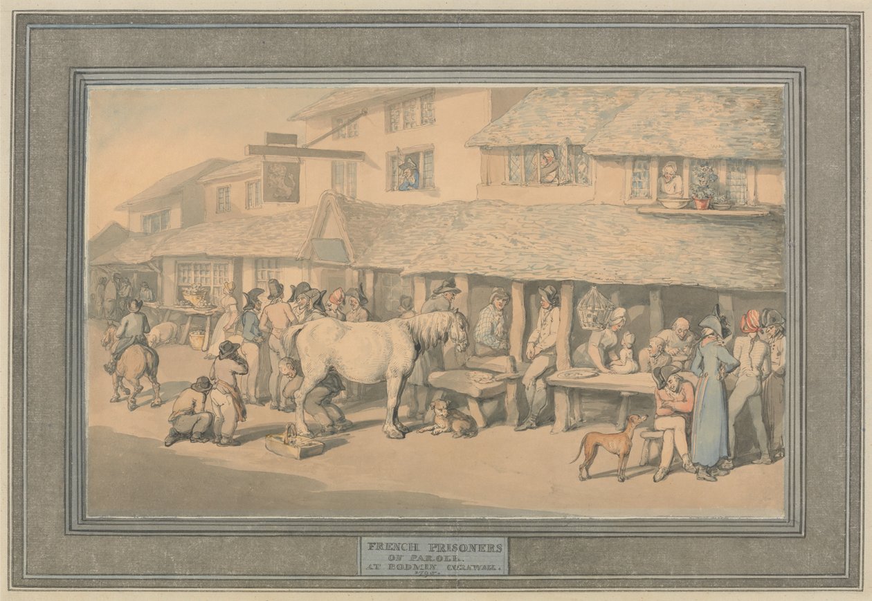 Bodmin, Cornualles: Prisioneros franceses en libertad condicional de Thomas Rowlandson