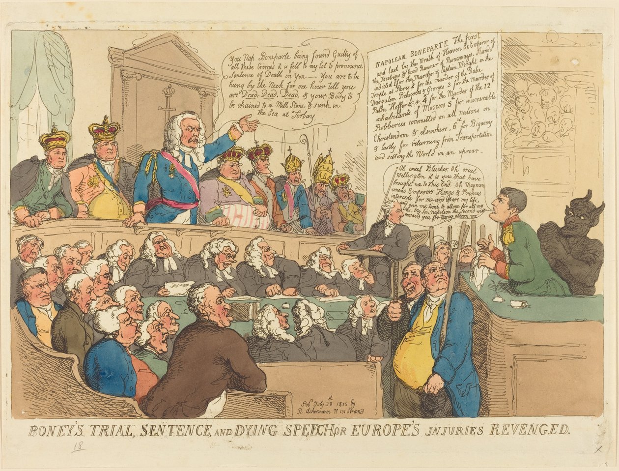 El juicio, sentencia y discurso de muerte de Boney de Thomas Rowlandson