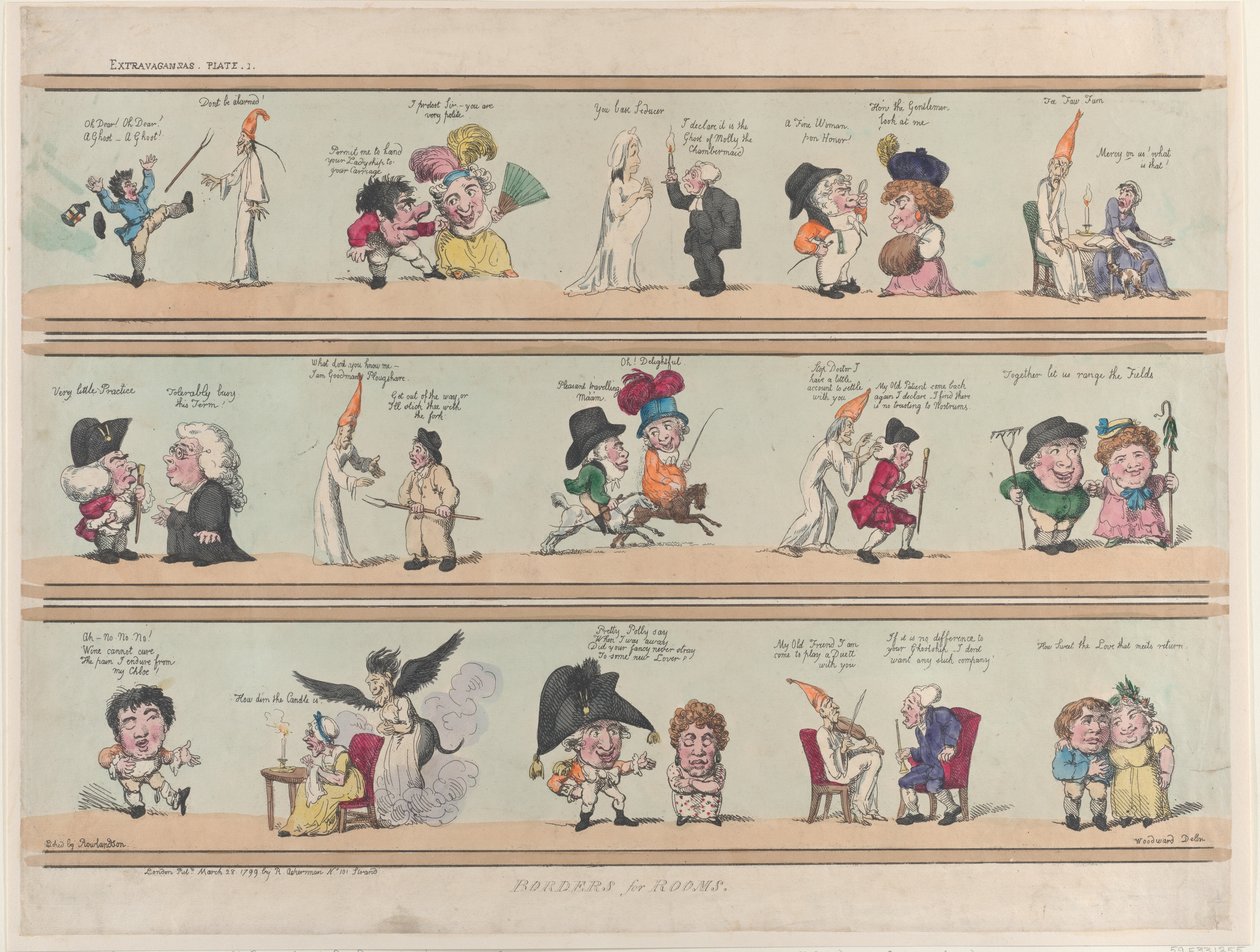 Bordes para habitaciones, Extravaganzas Placa 1 de Thomas Rowlandson