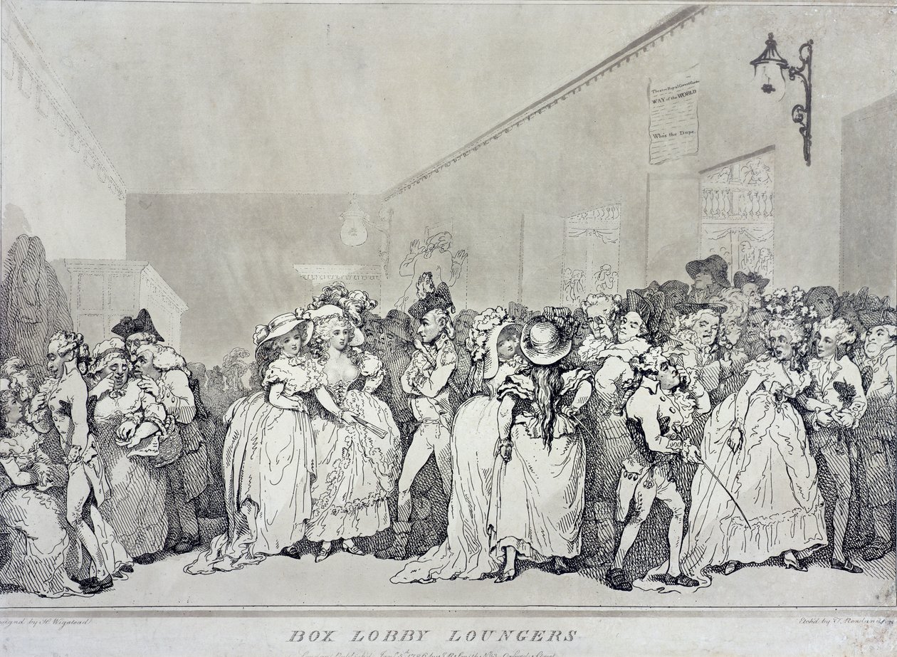 Holgazanes del vestíbulo, grabado por Rowlandson de un diseño de Henry Wigstead de Thomas Rowlandson