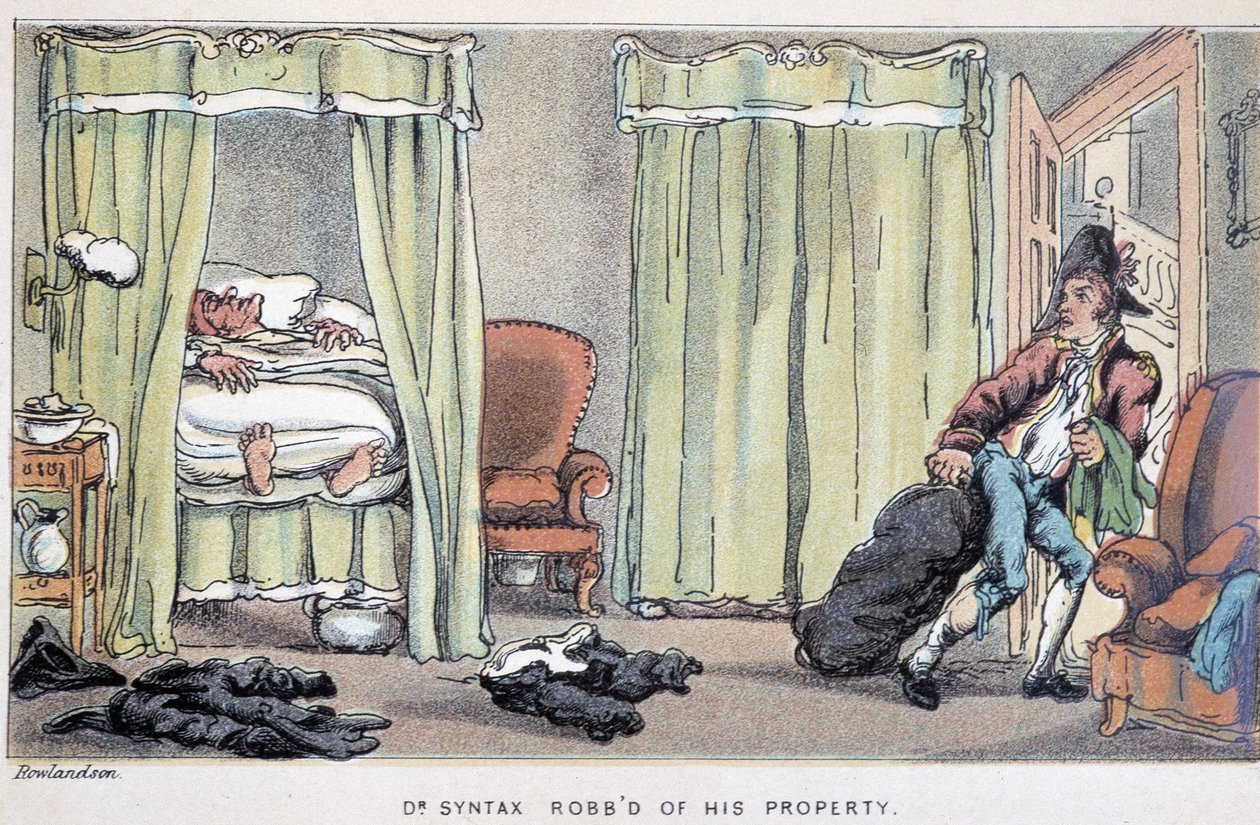 Robo - en “Los tres viajes del Doctor Syntax: en busca del pintoresco consuelo y una esposa” de William Combe, ill. Rowlandson de Thomas Rowlandson