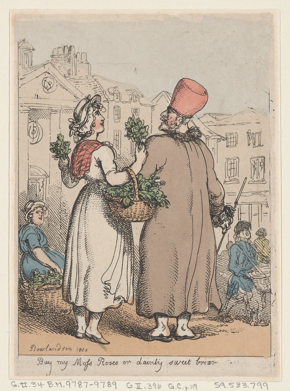 Compra mis rosas musgosas, o dulce escaramujo, 1811 de Thomas Rowlandson