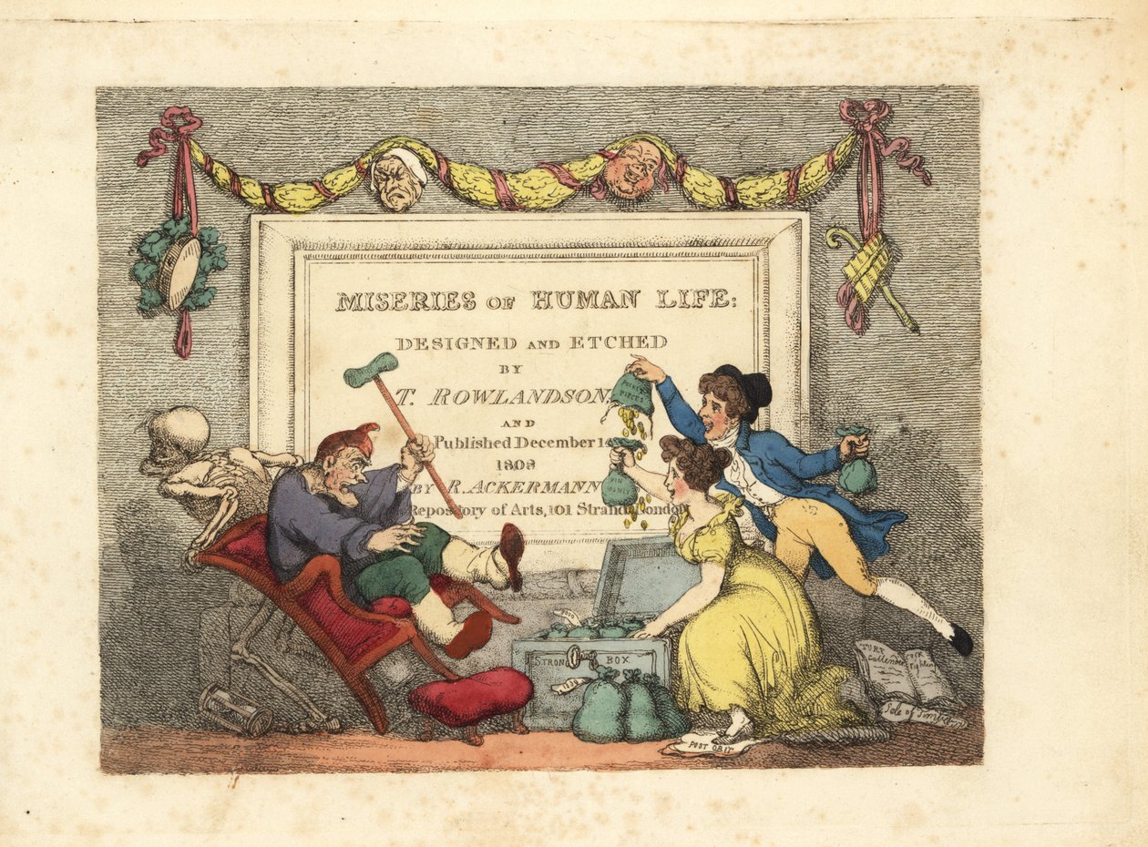 Página de título caligráfico con viñeta del Esqueleto de la Muerte de Thomas Rowlandson