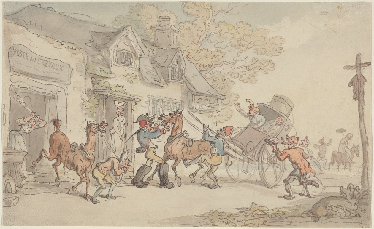 Cambio de caballos en una posada en Francia de Thomas Rowlandson