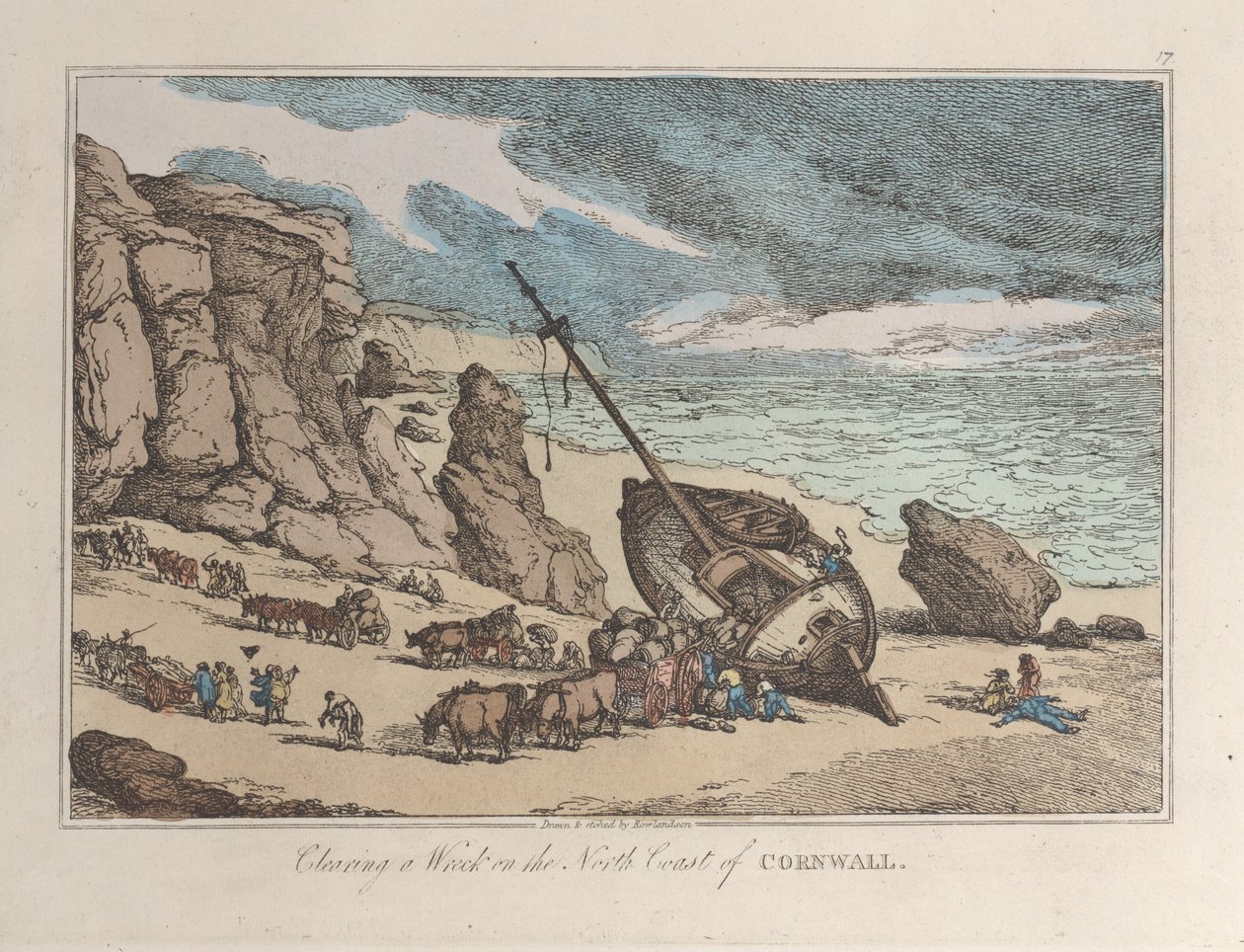 Retirada de los restos de un naufragio en la costa norte de Cornualles de Thomas Rowlandson