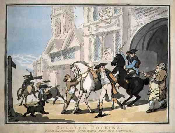 "Jinetes Universitarios, El Tabernero Sudando por su Ganado" de Thomas Rowlandson