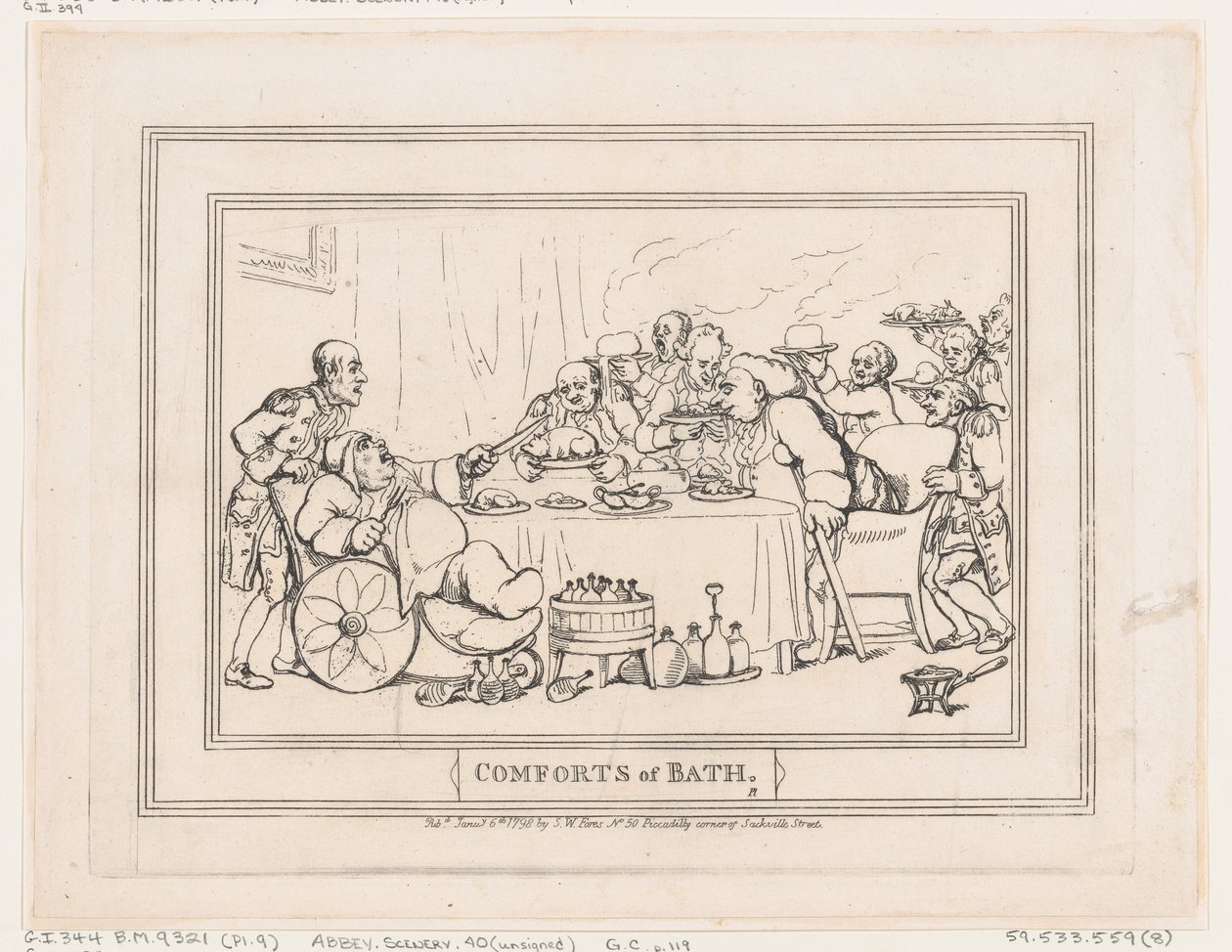 Comodidades de Bath, Placa 9, 6 de enero de 1798 de Thomas Rowlandson