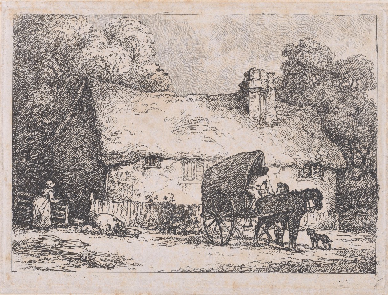 Casita de campo con carrito y cerdos de Thomas Rowlandson