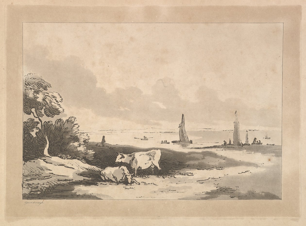 Vacas y paisaje marino, 1783-89 de Thomas Rowlandson