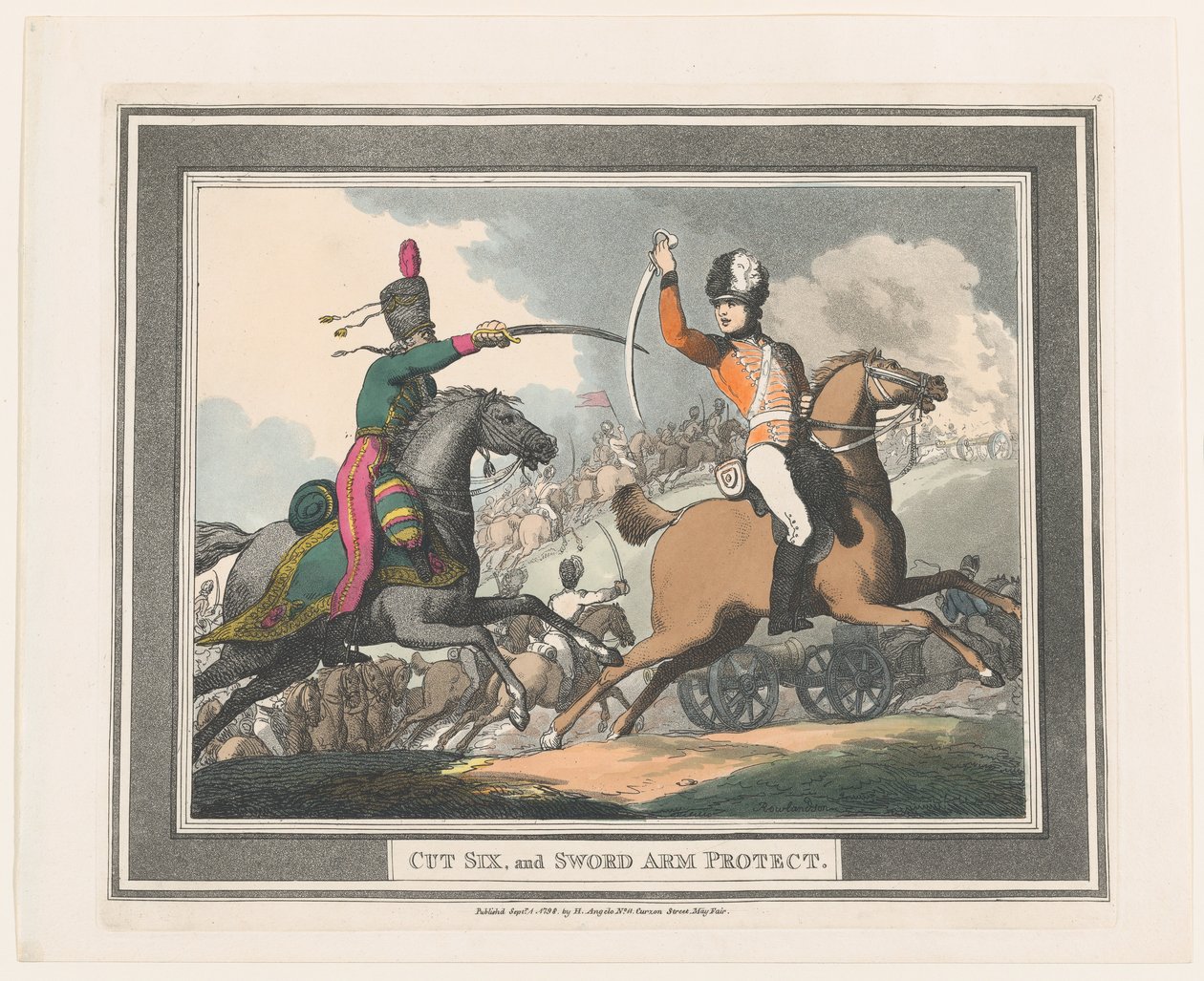 Corte Seis, y Protección del Brazo de la Espada, 1 de septiembre de 1798 de Thomas Rowlandson