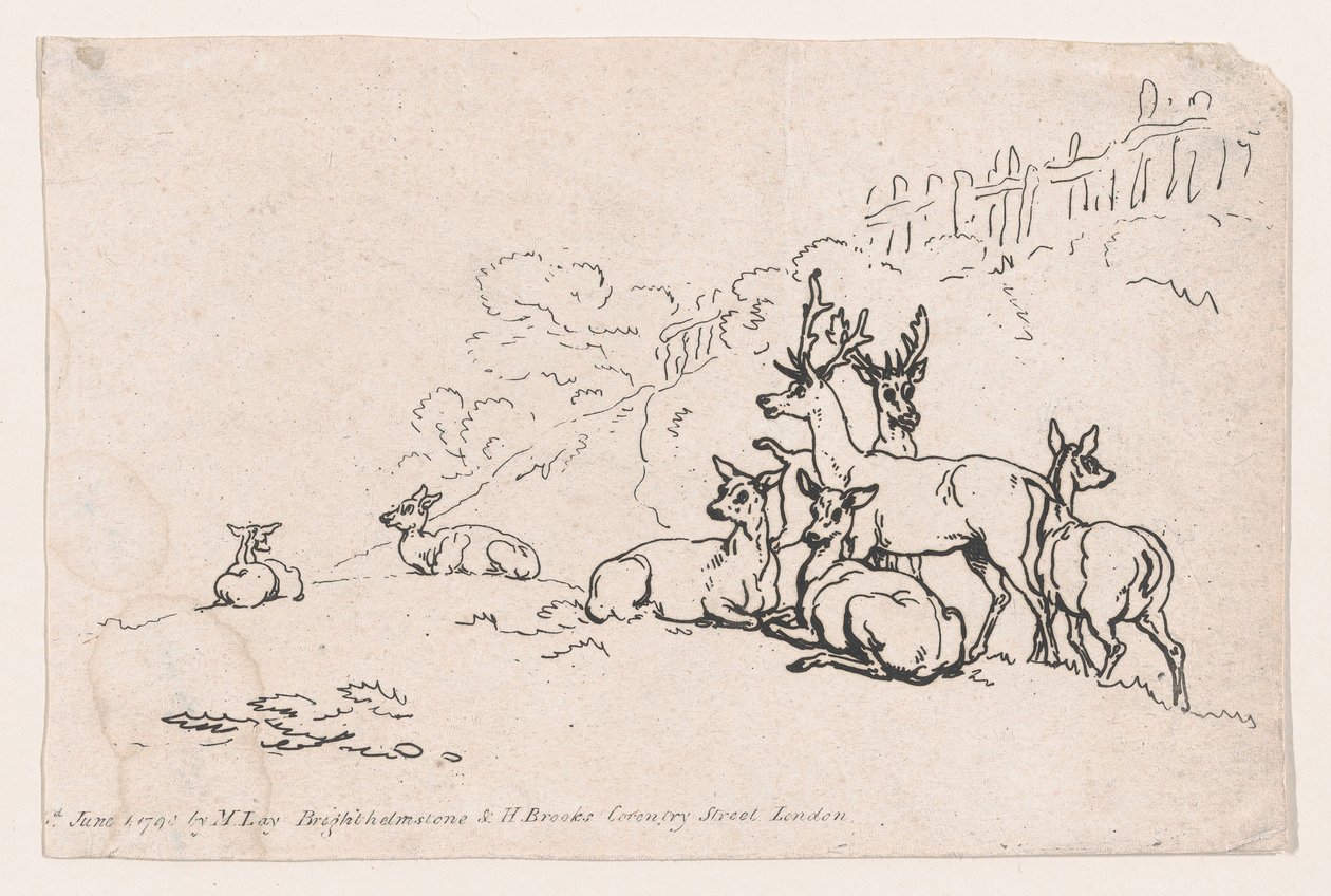 Ciervo de la Placa 3, Outlines of Figures, Landscapes and Cattle...for the Use of Learners, June 1, 1790 de Thomas Rowlandson